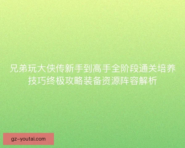 兄弟玩大侠传新手到高手全阶段通关培养技巧终极攻略装备资源阵容解析